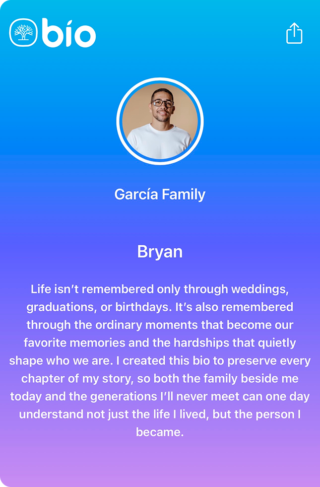 About You — a bio profile page